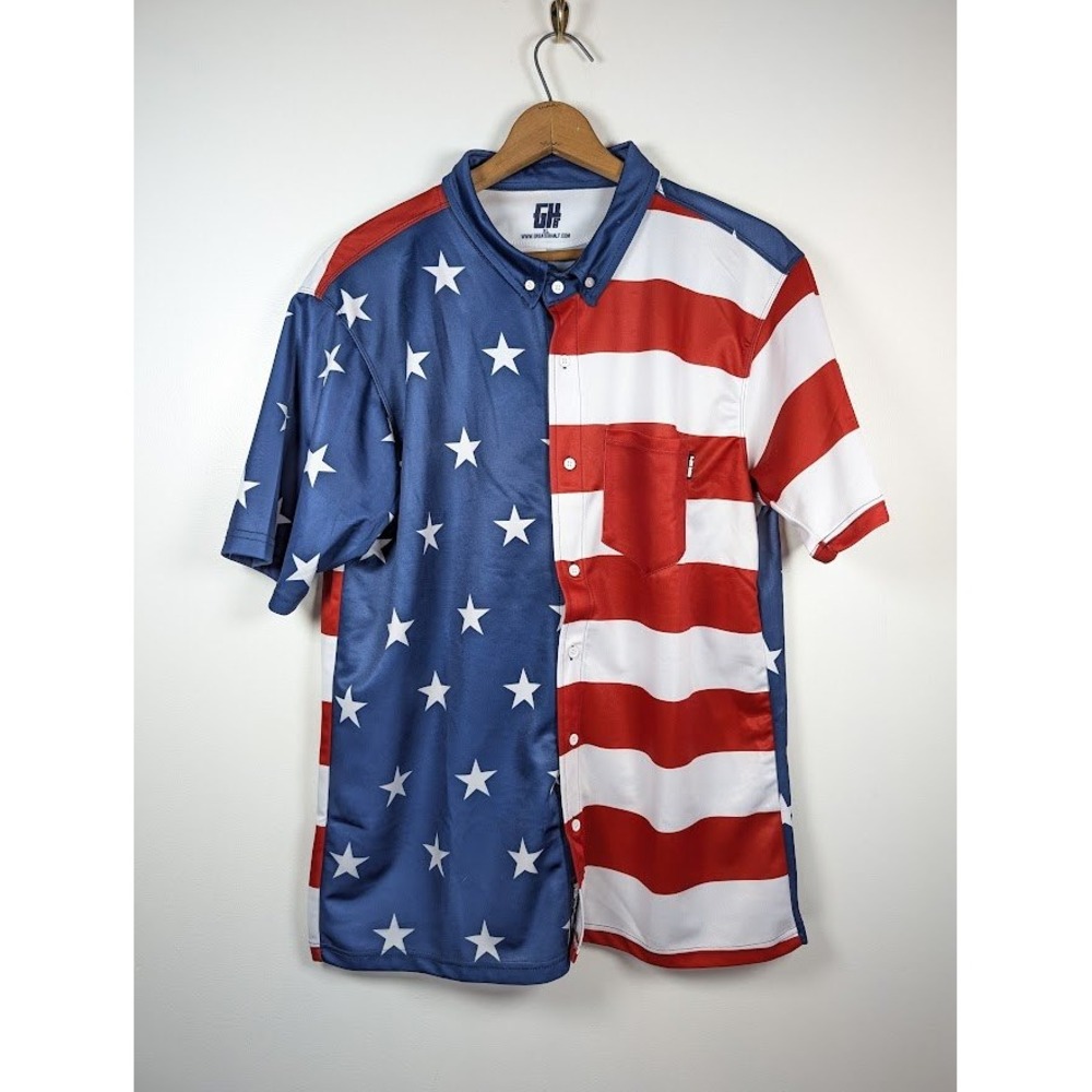 Greater Half Polo Shirt Mens XL Performance Golf American Flag Patriotic Wicking